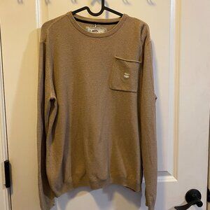 Jetty Brine Cotton Rolled Edge Embroidered Pocket Tan Sweater Men's S